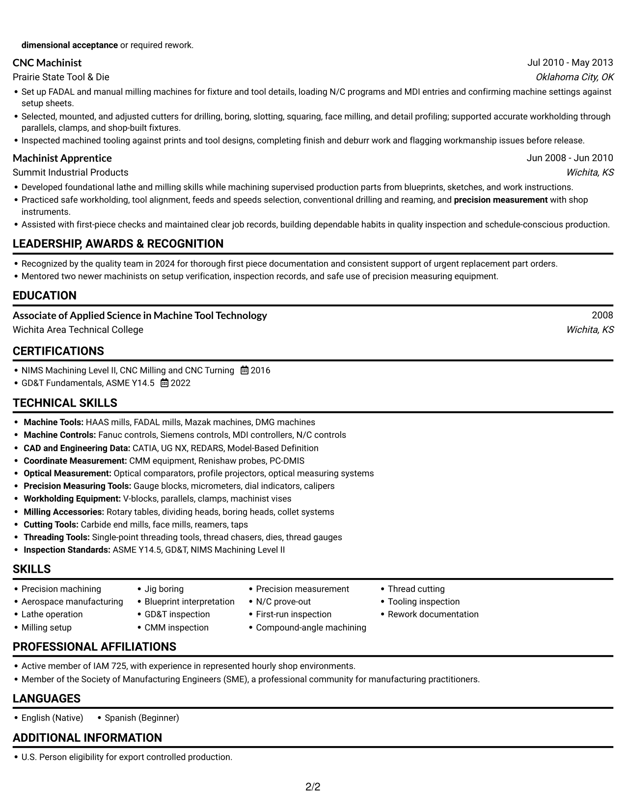 Resume example — page 2