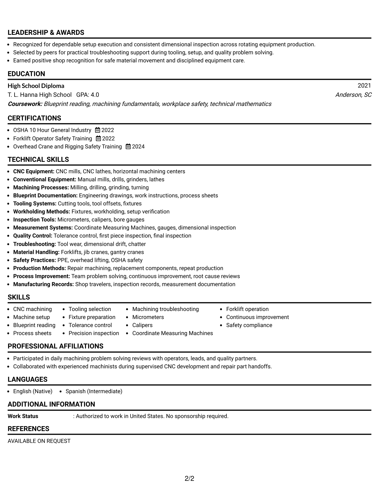 Resume Example Page 2
