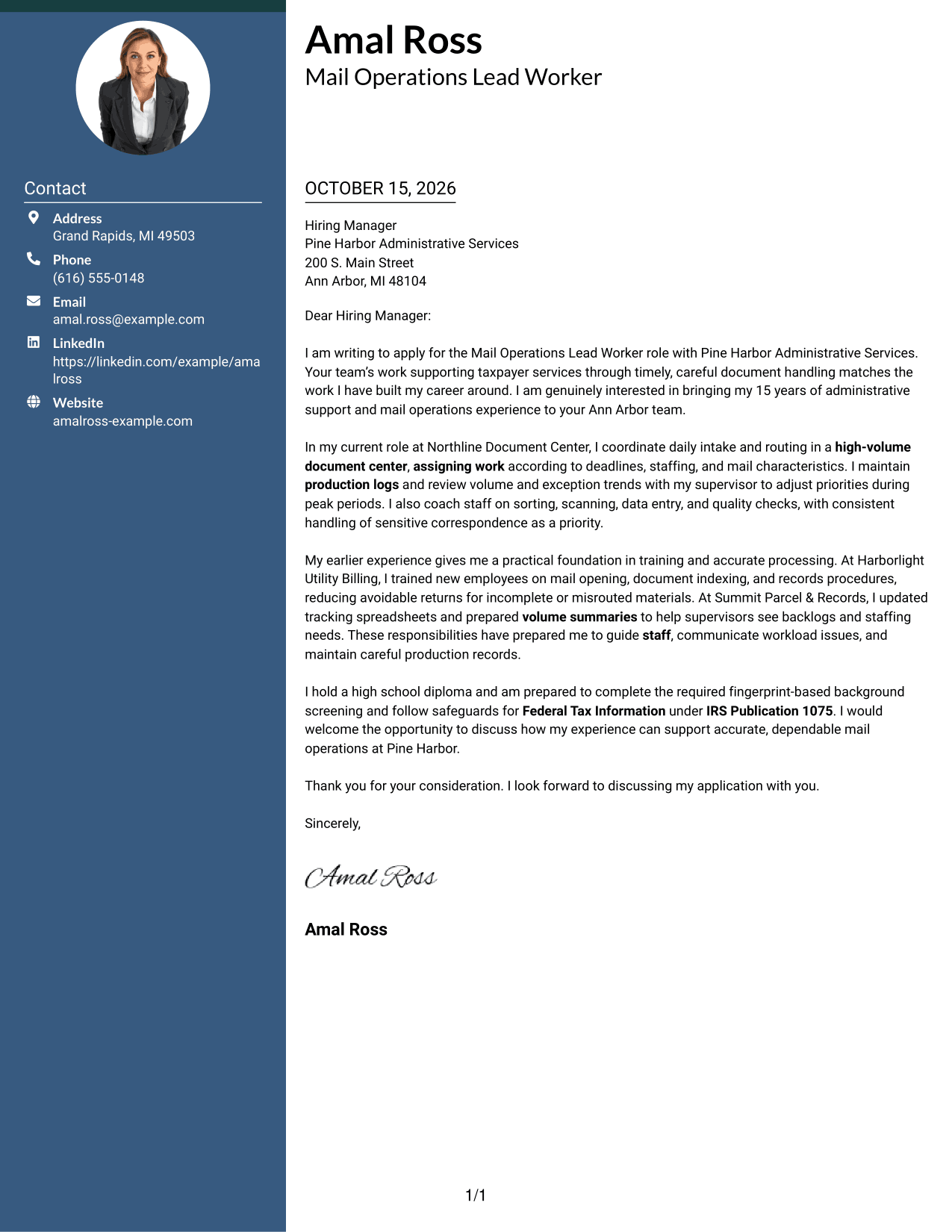 Cover letter example — page 1