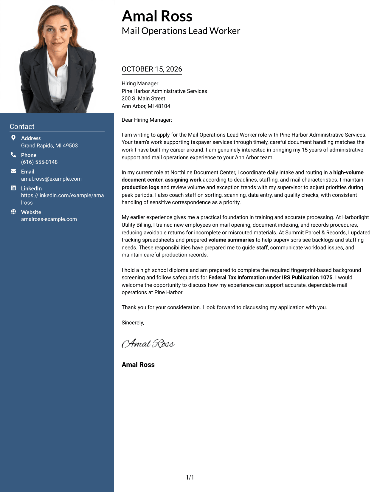 Cover letter example — page 1