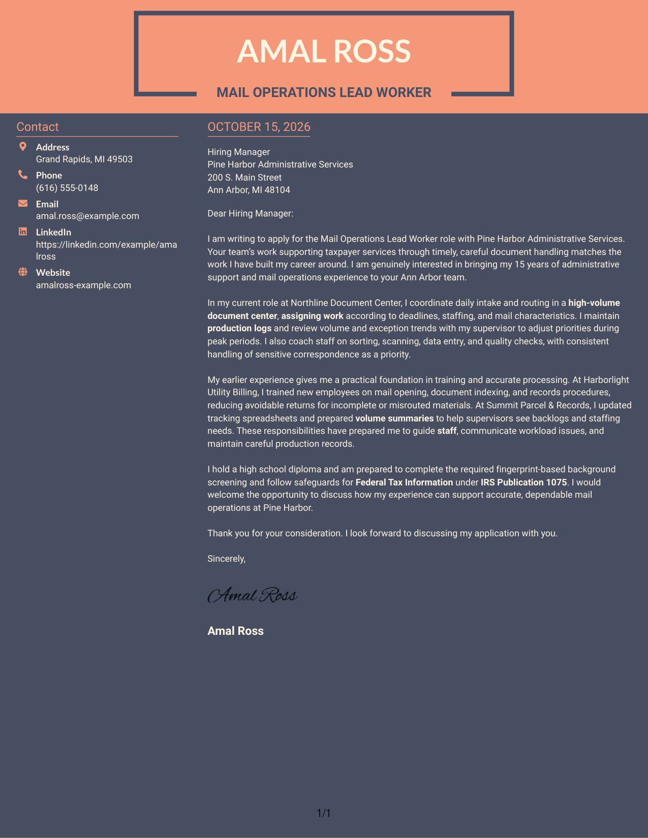 Cover letter example — page 1