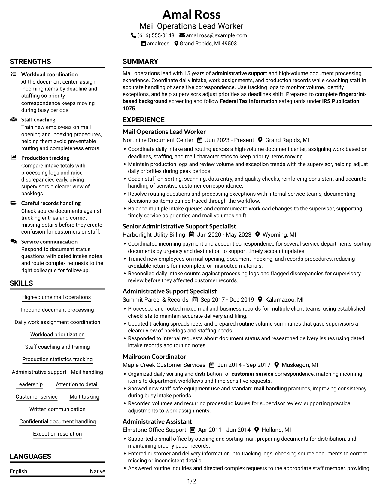 Resume example — page 1