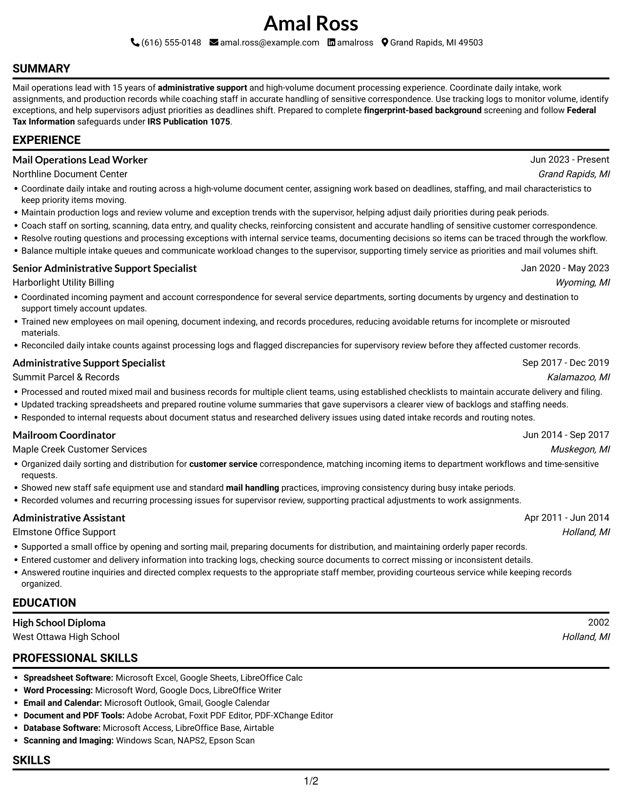 Resume example — page 1