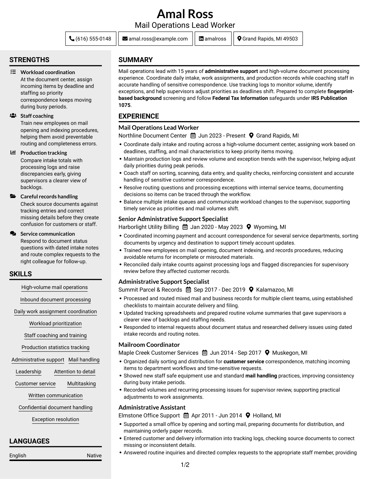 Resume example — page 1