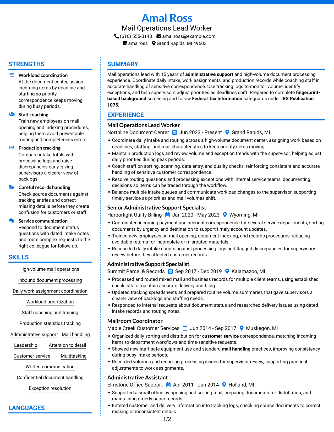 Resume example — page 1