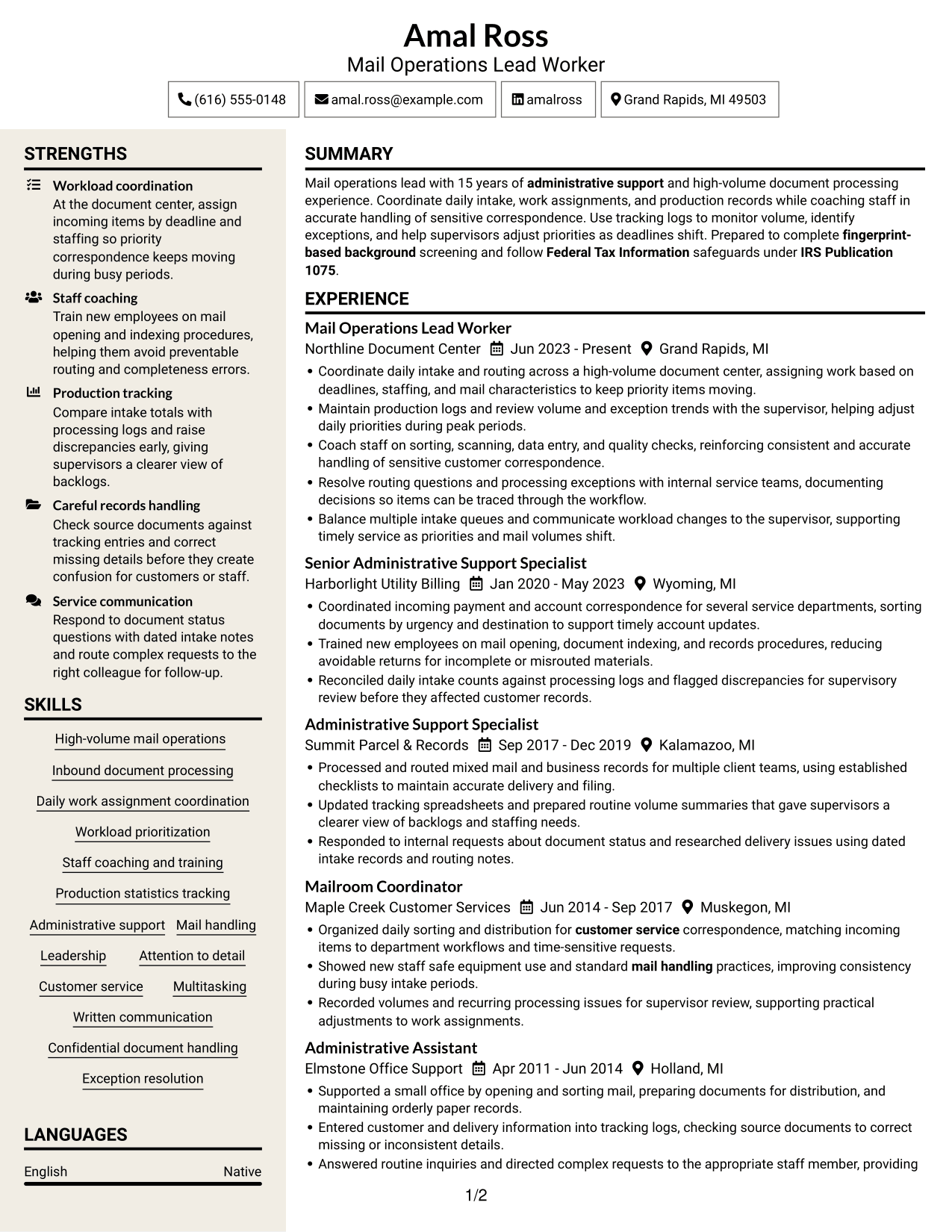 Resume example — page 1