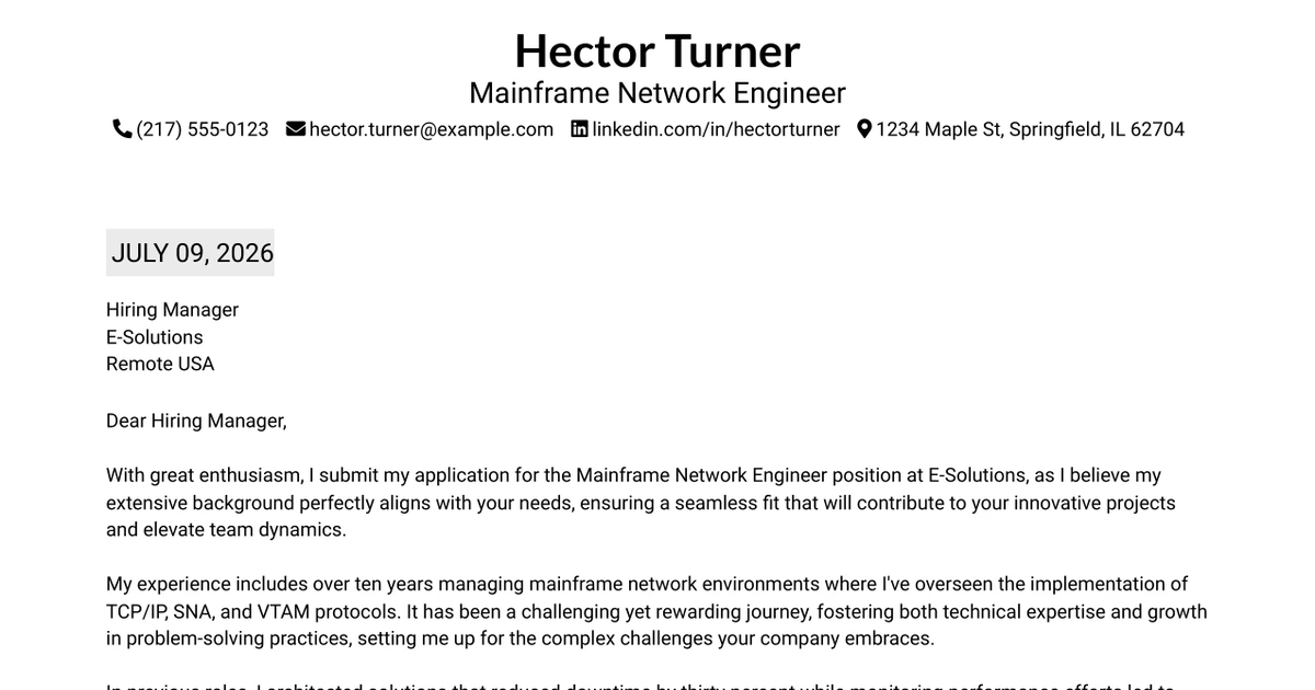 30+ Mainframe Network Engineer Cover Letter Templates with Example 2026