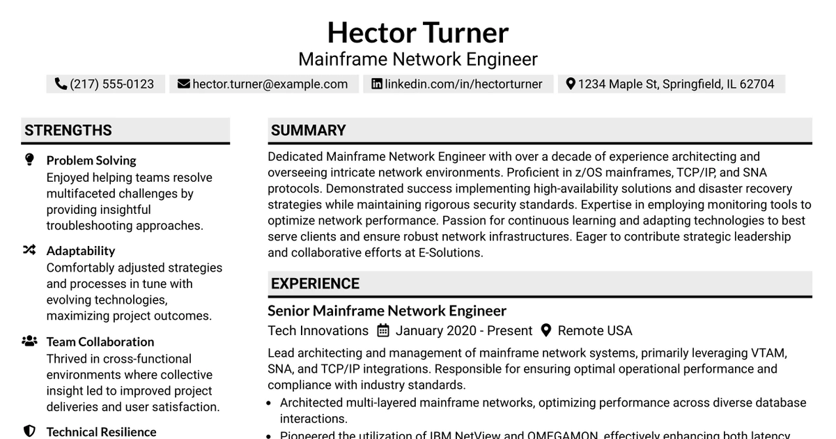 33 Mainframe Network Engineer Resume Templates with Example 2026 (ATS-Optimized)