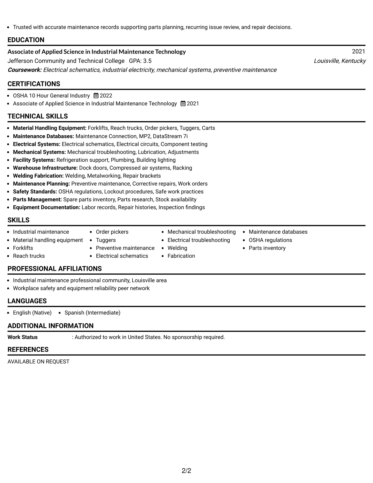 Resume Example Page 2