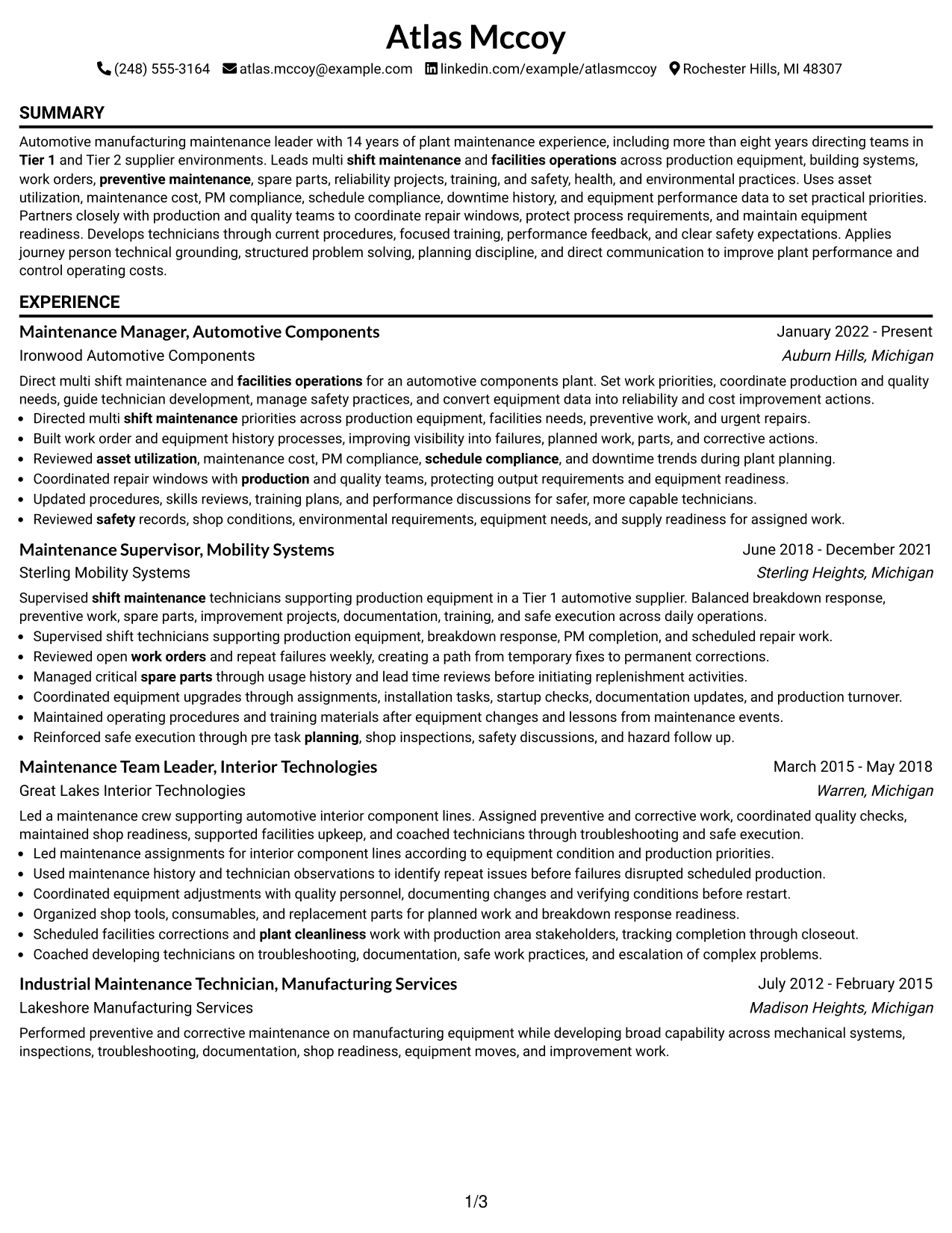 Resume Example Page 1
