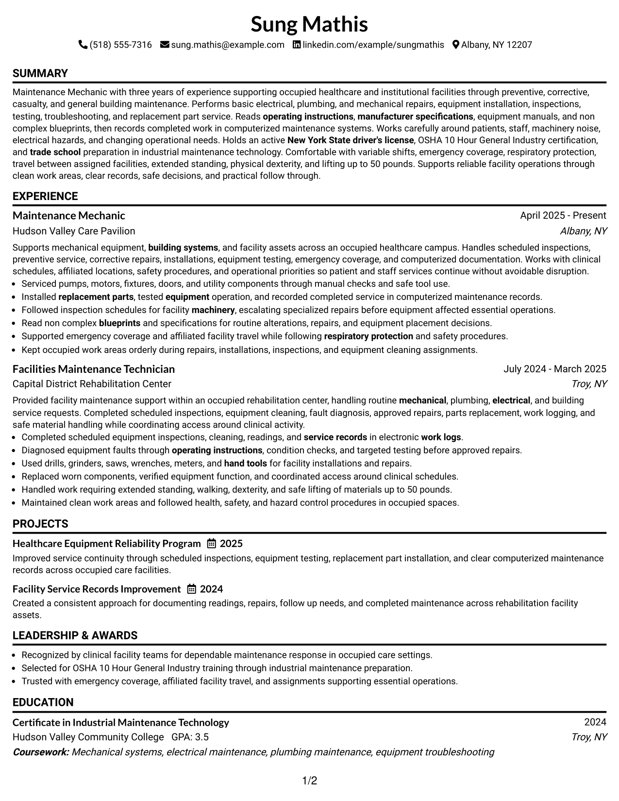 Resume Example Page 1