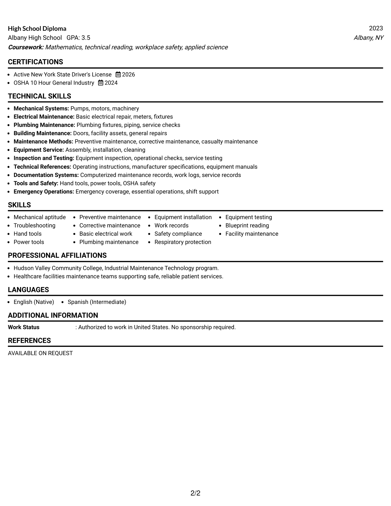 Resume Example Page 2