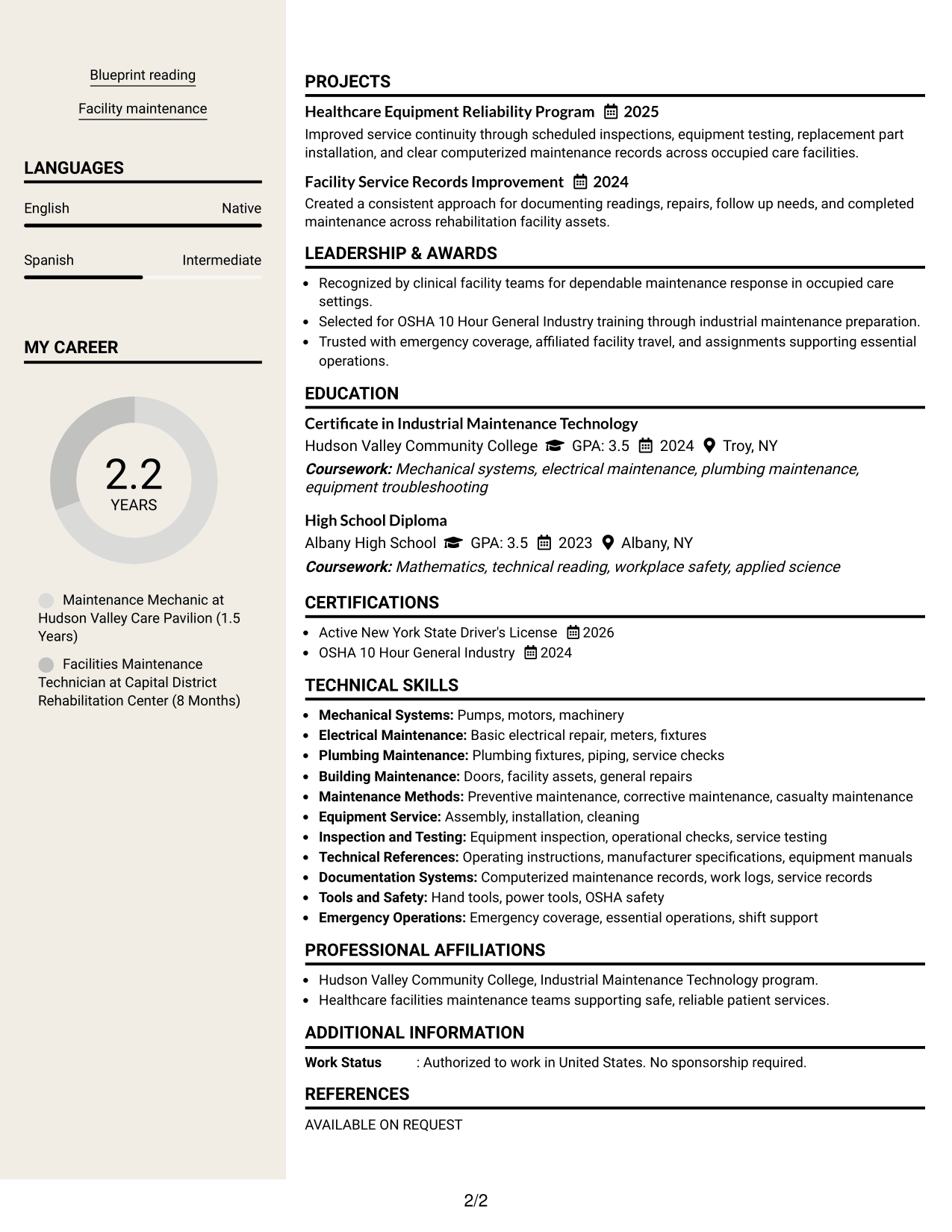 Resume Example Page 2