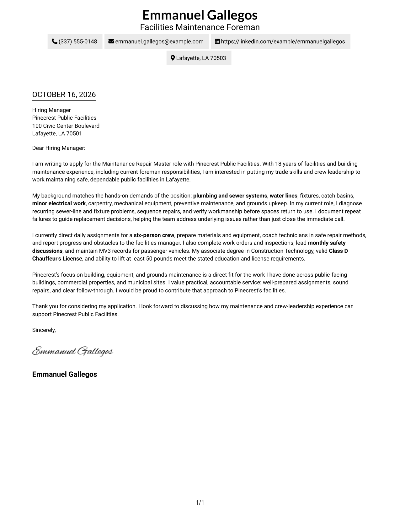 Cover letter example — page 1