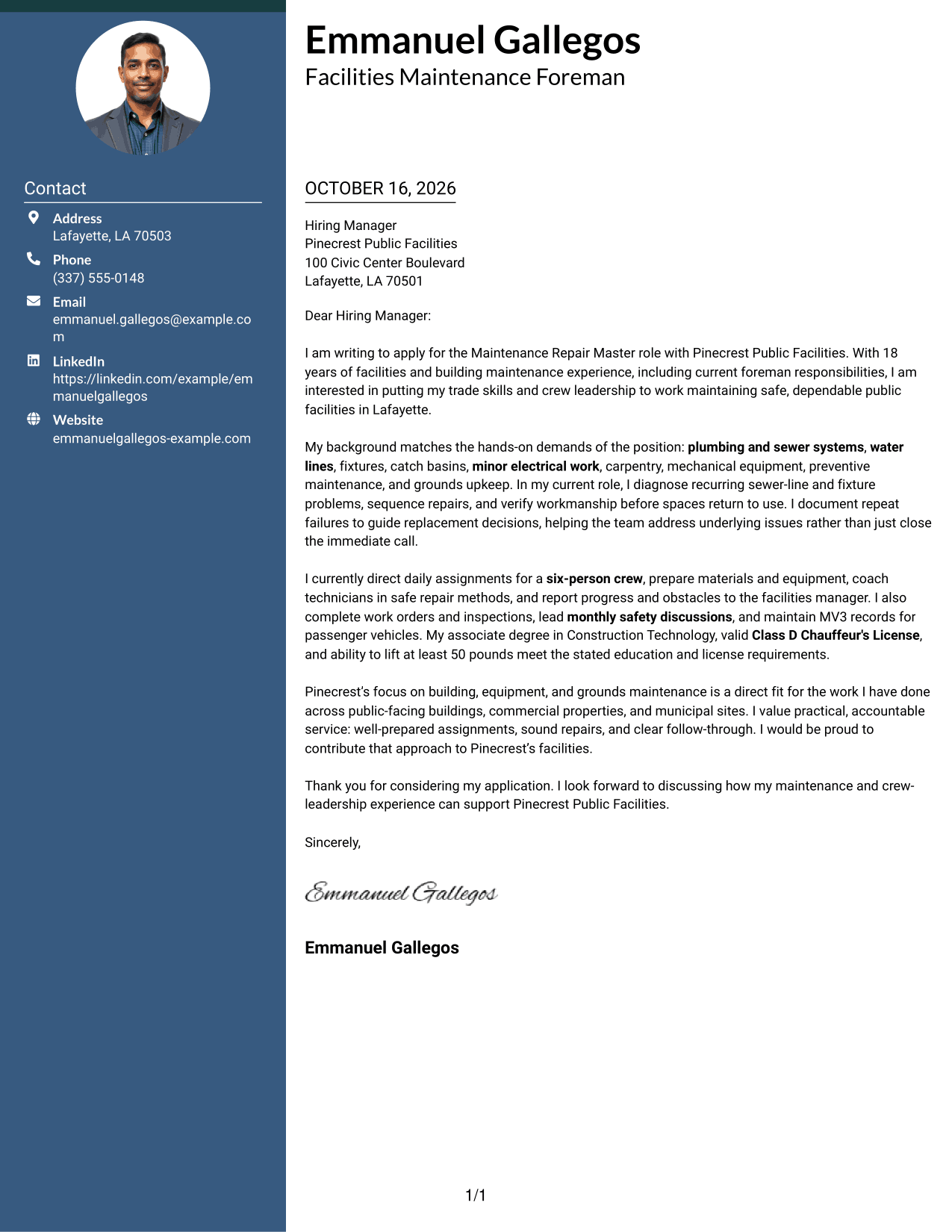 Cover letter example — page 1