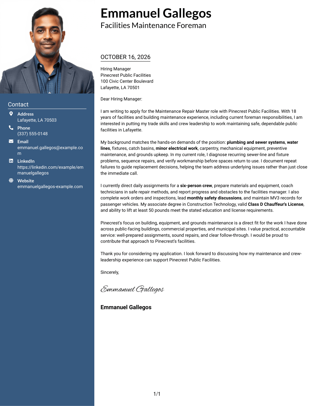 Cover letter example — page 1