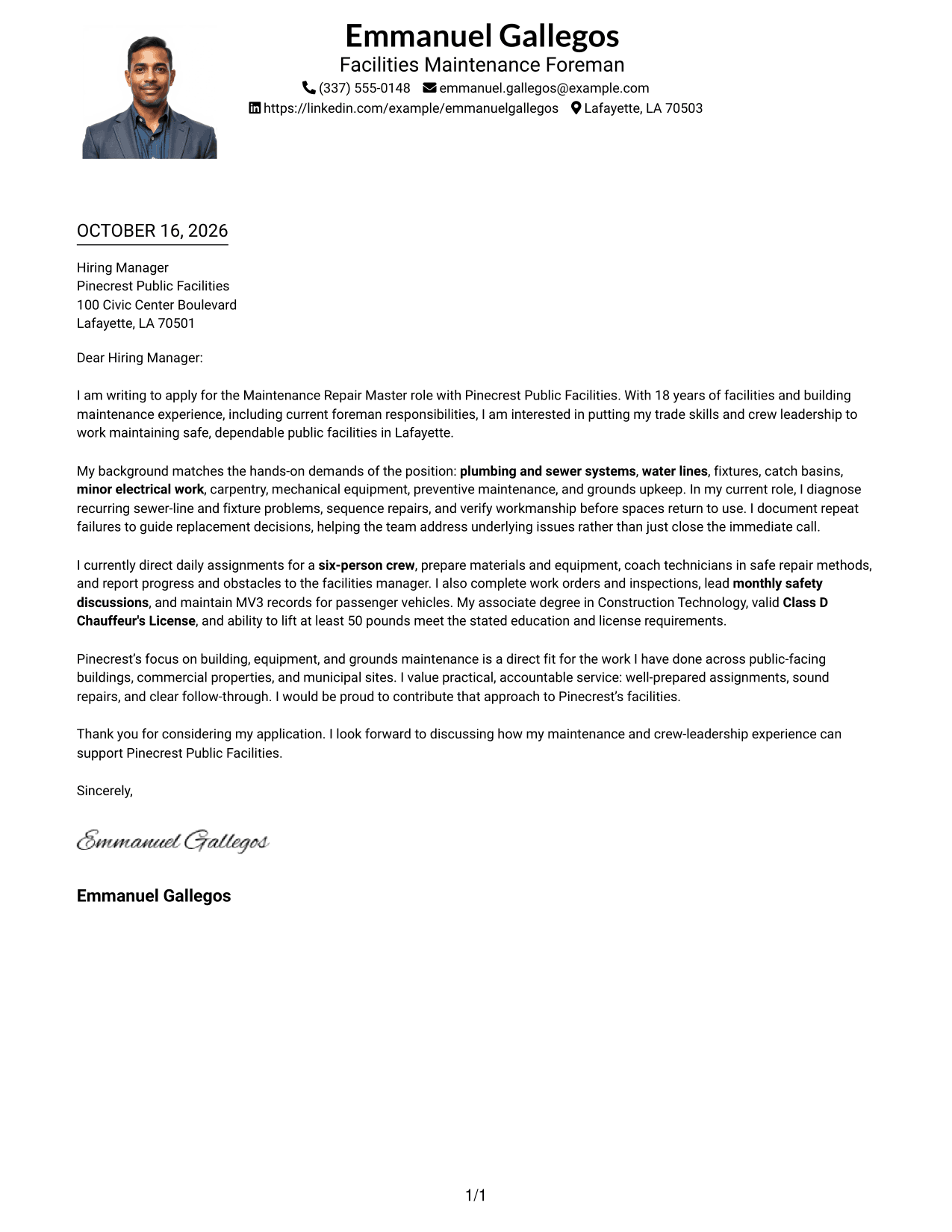 Cover letter example — page 1