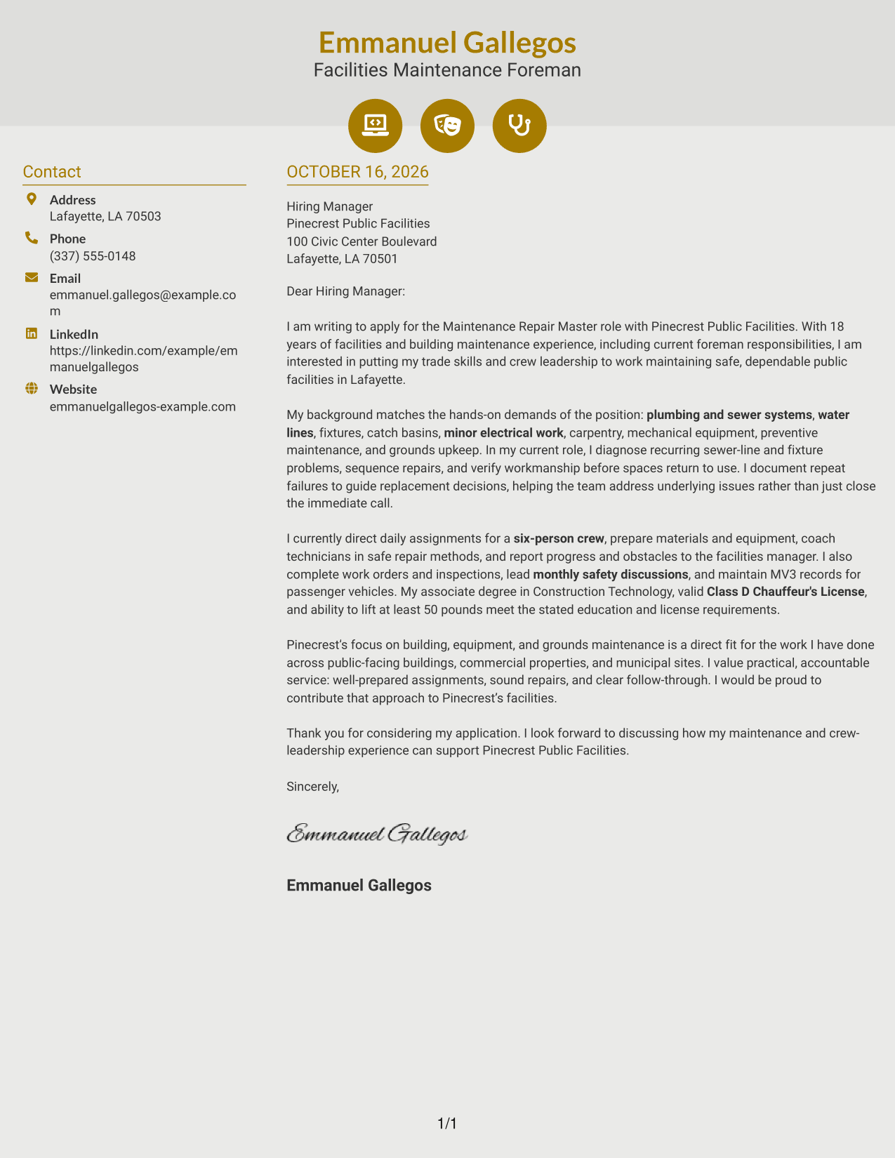 Cover letter example — page 1