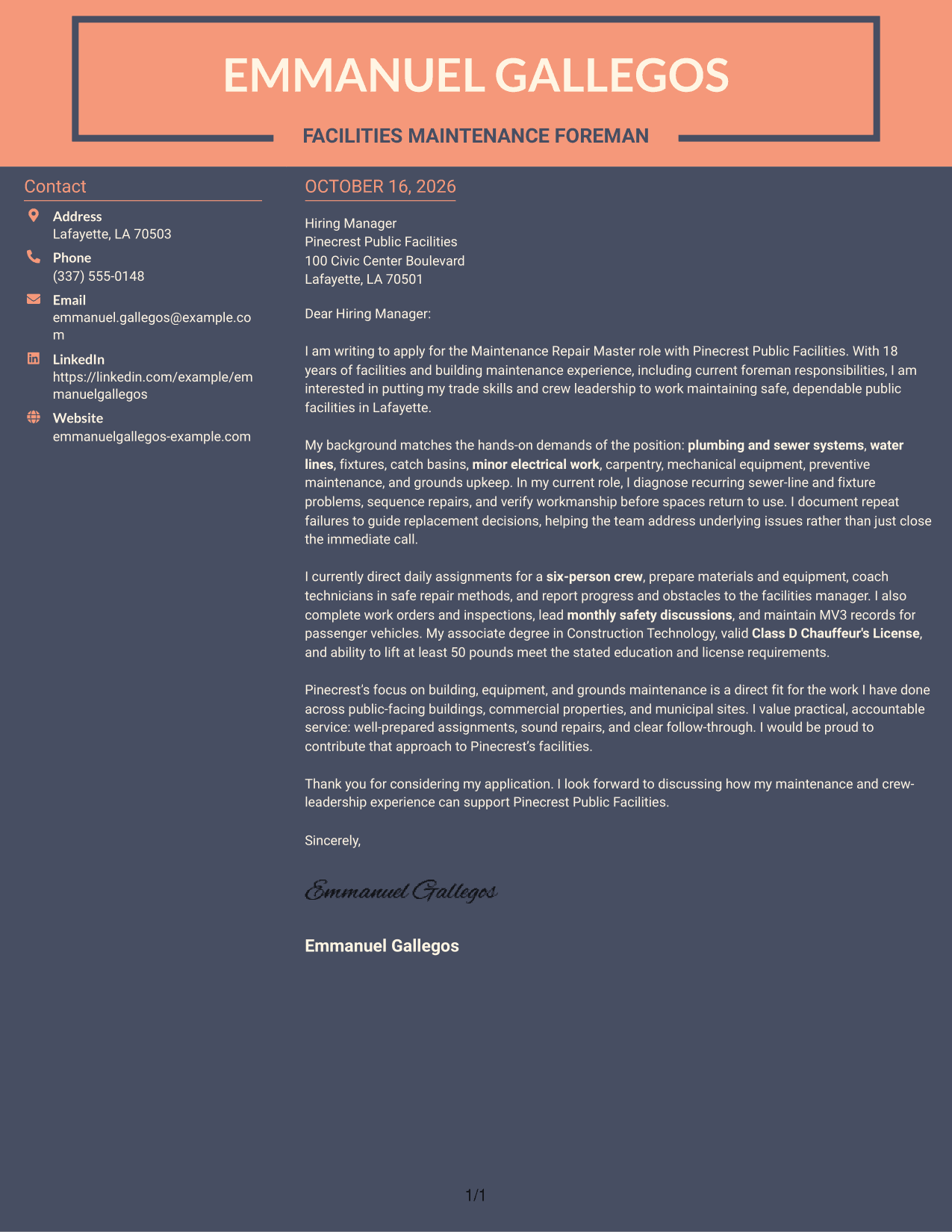 Cover letter example — page 1