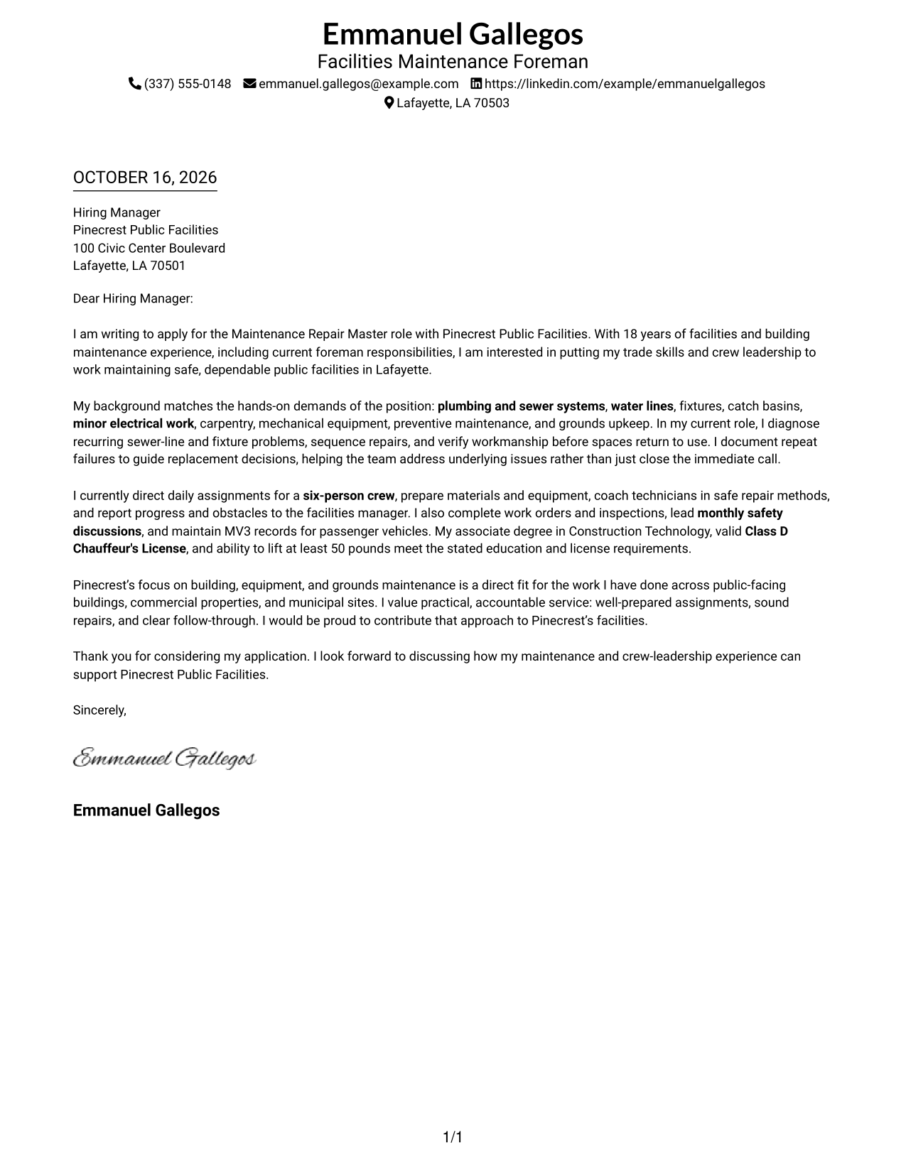 Cover letter example — page 1