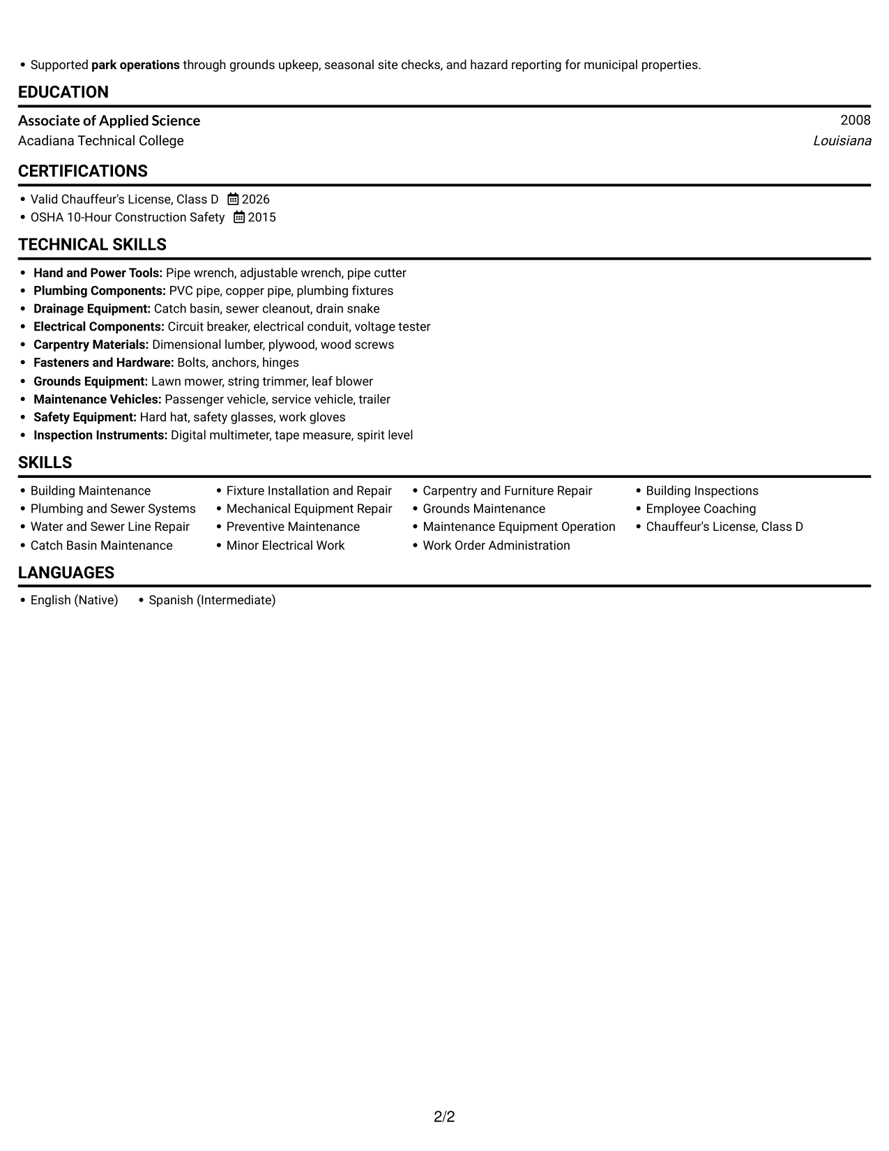 Resume example — page 2