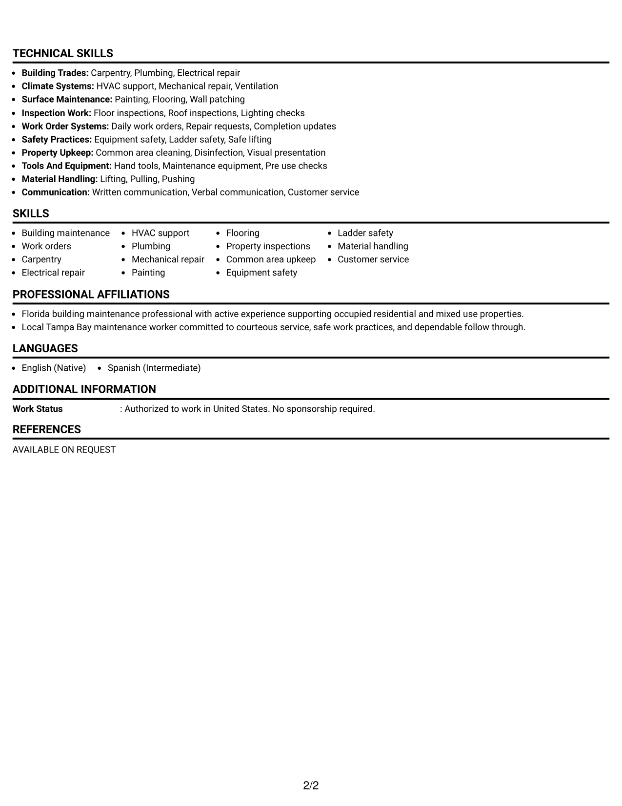 Resume Example Page 2