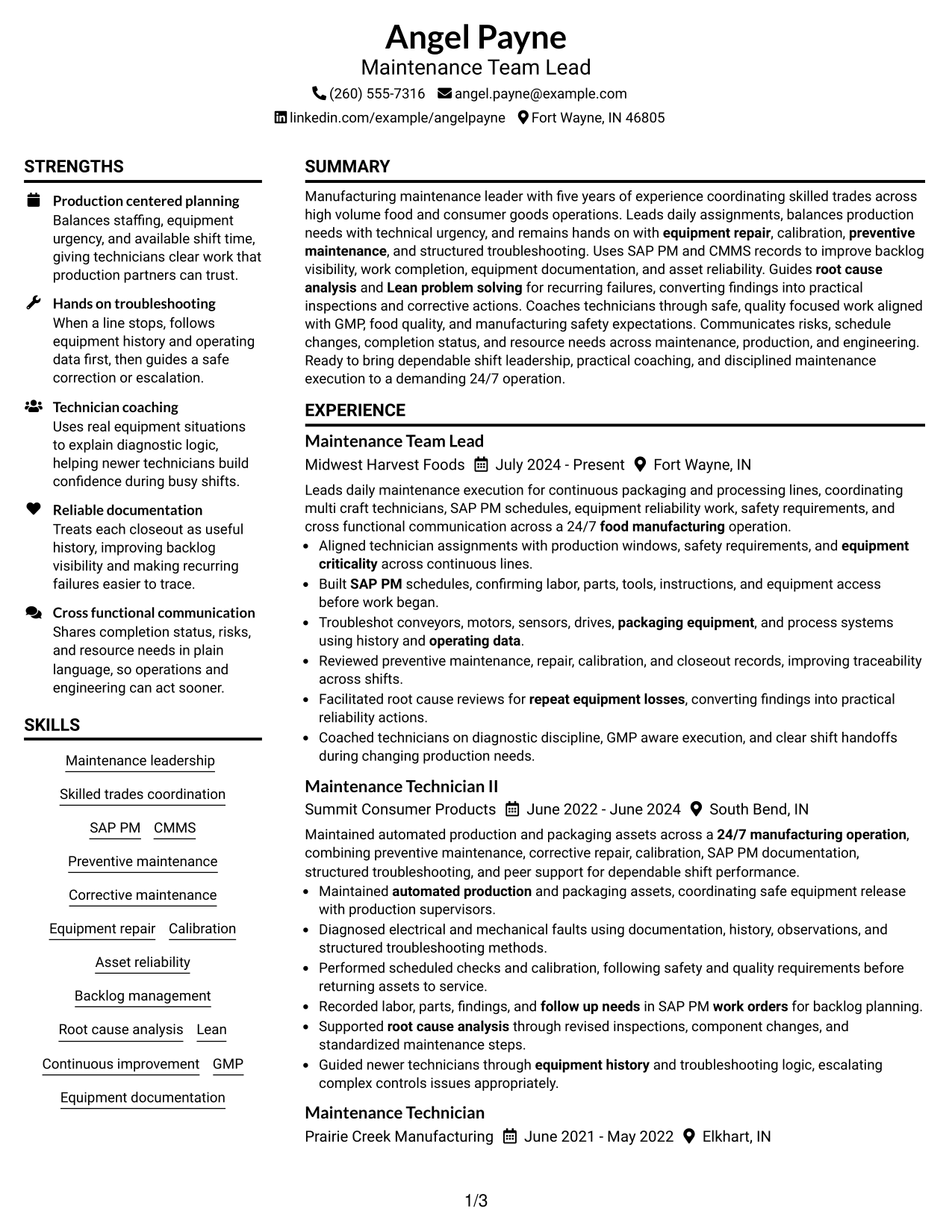 Resume Example Page 1