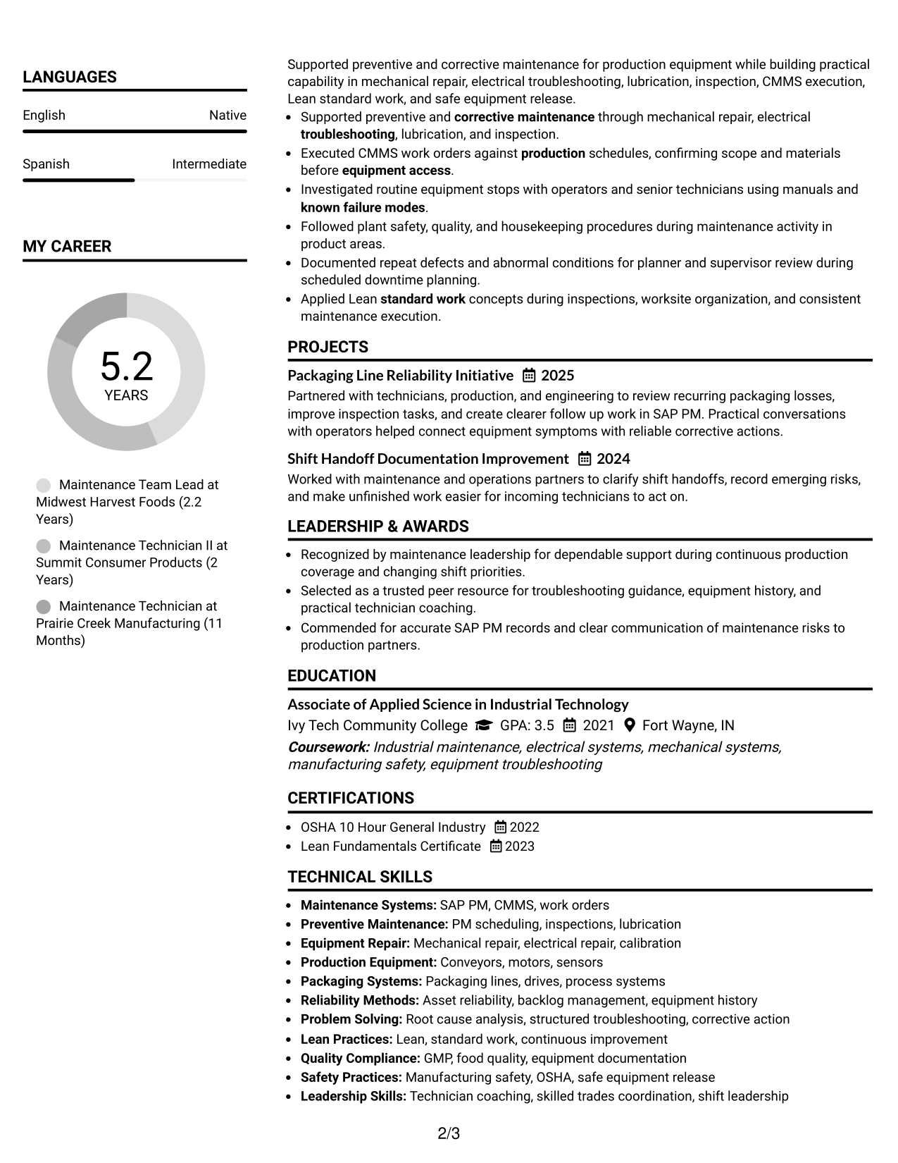 Resume Example Page 2