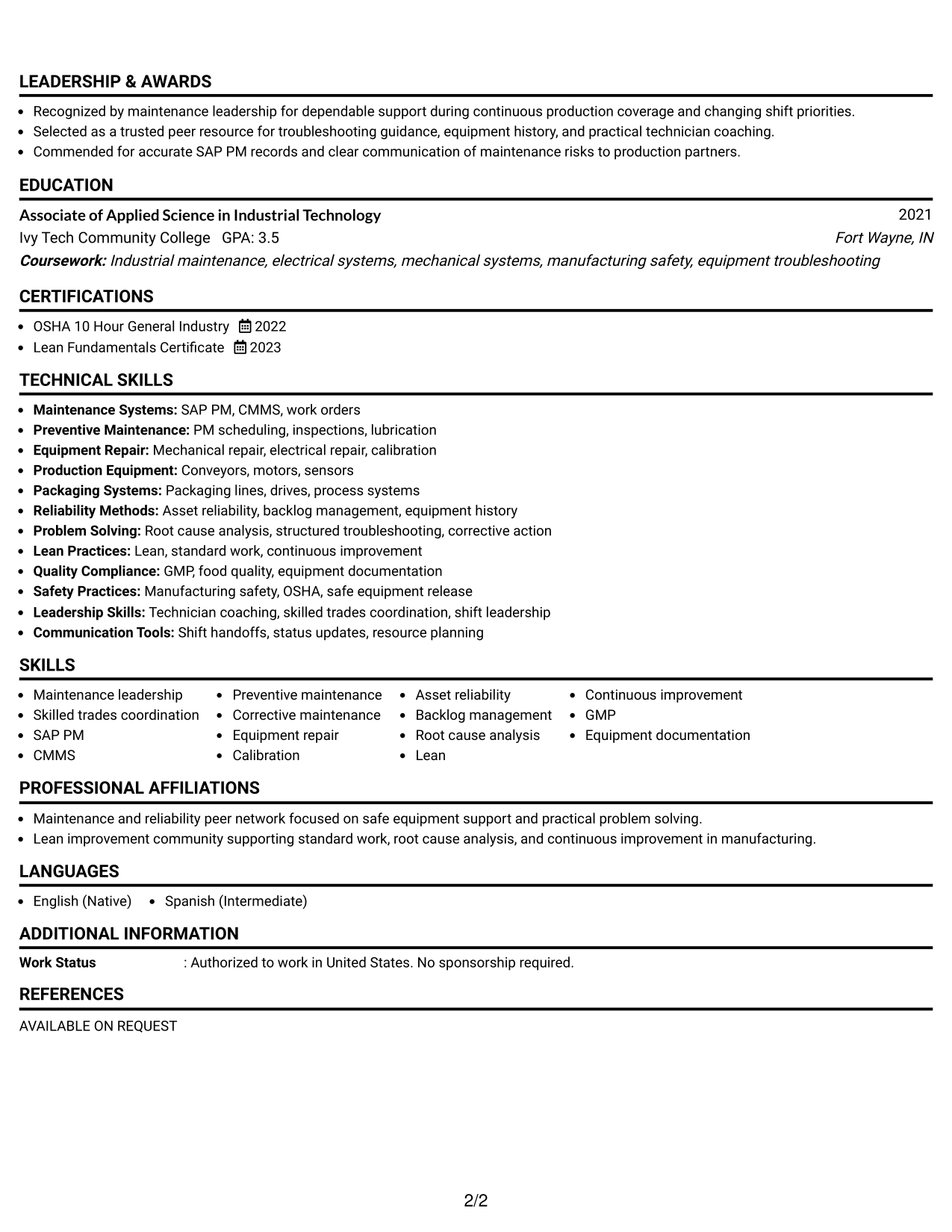 Resume Example Page 2