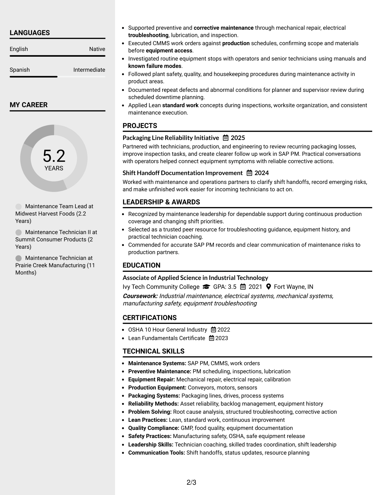 Resume Example Page 2