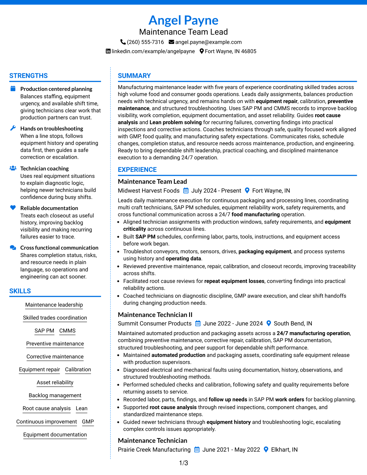 Resume Example Page 1