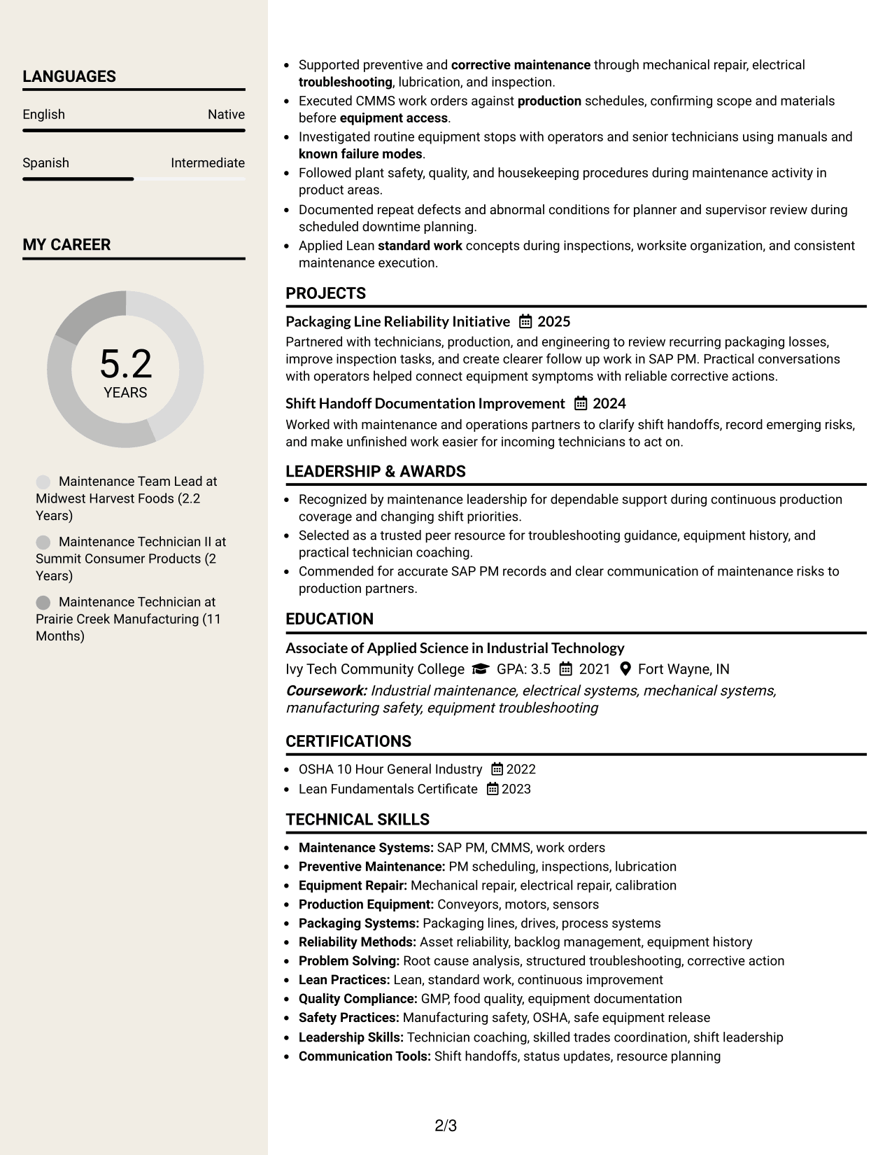 Resume Example Page 2