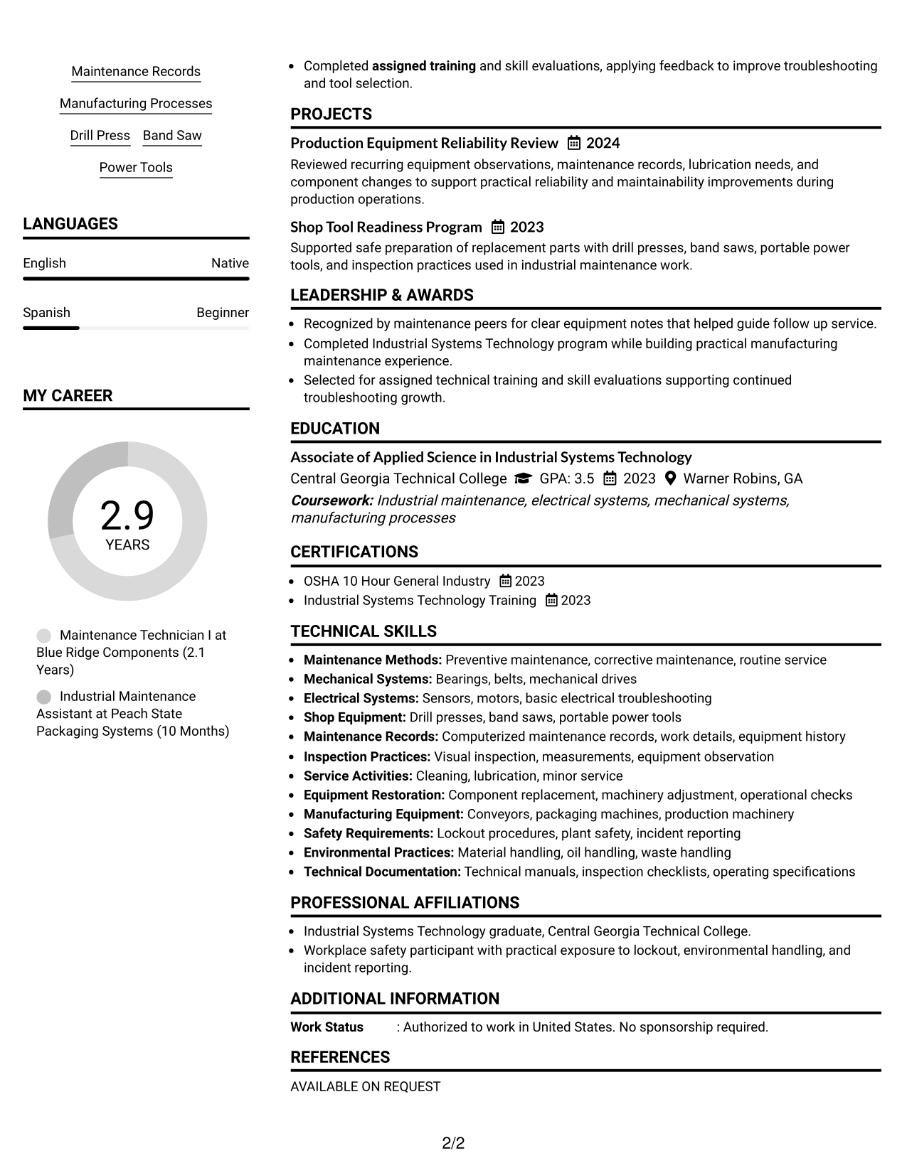 Resume Example Page 2