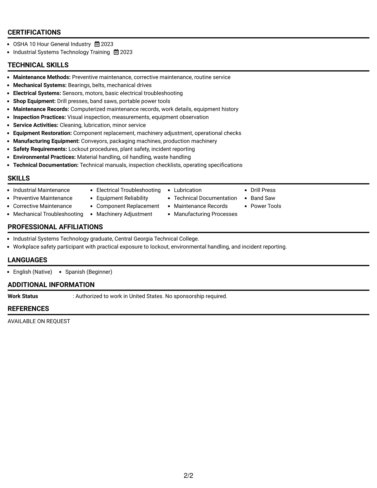 Resume Example Page 2