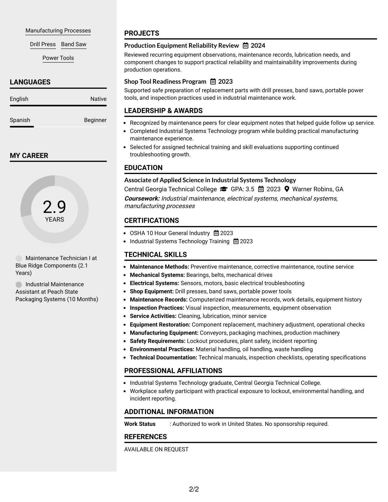 Resume Example Page 2