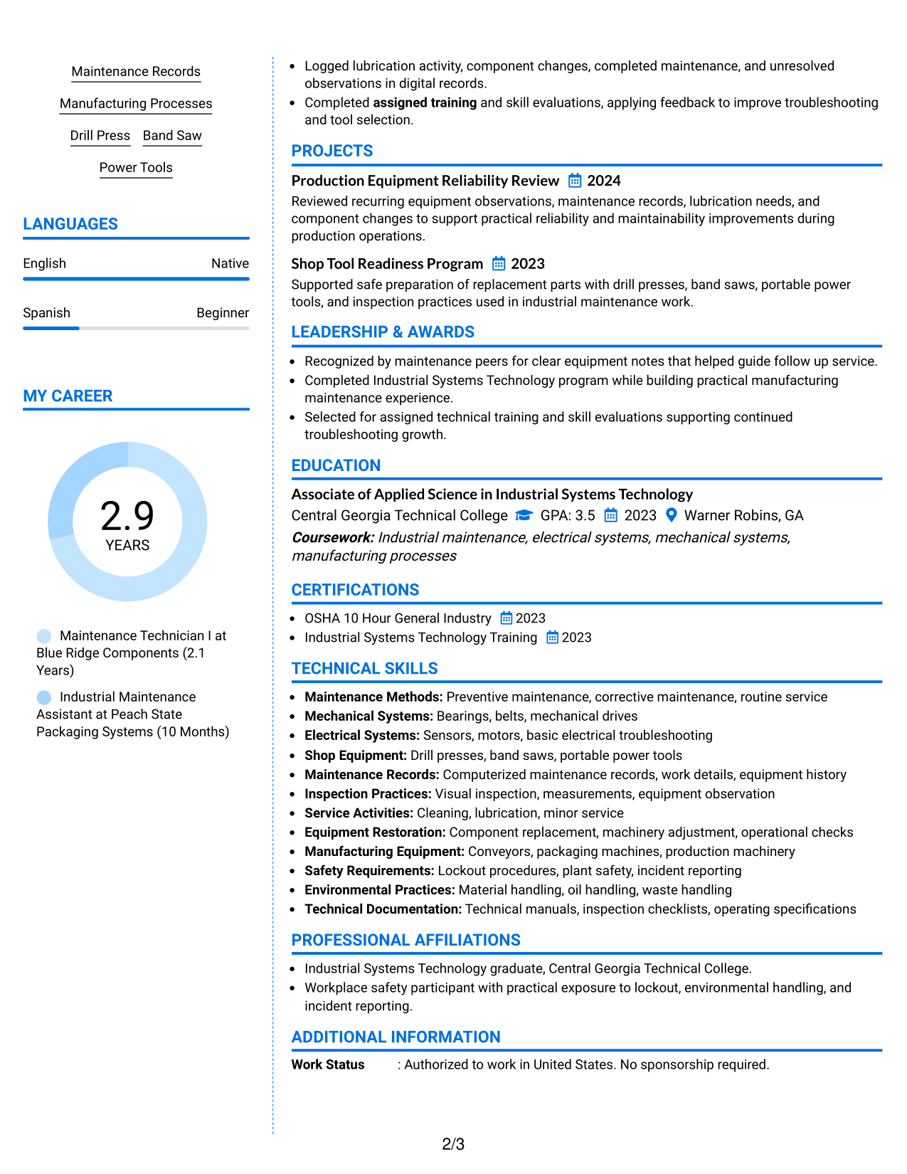 Resume Example Page 2