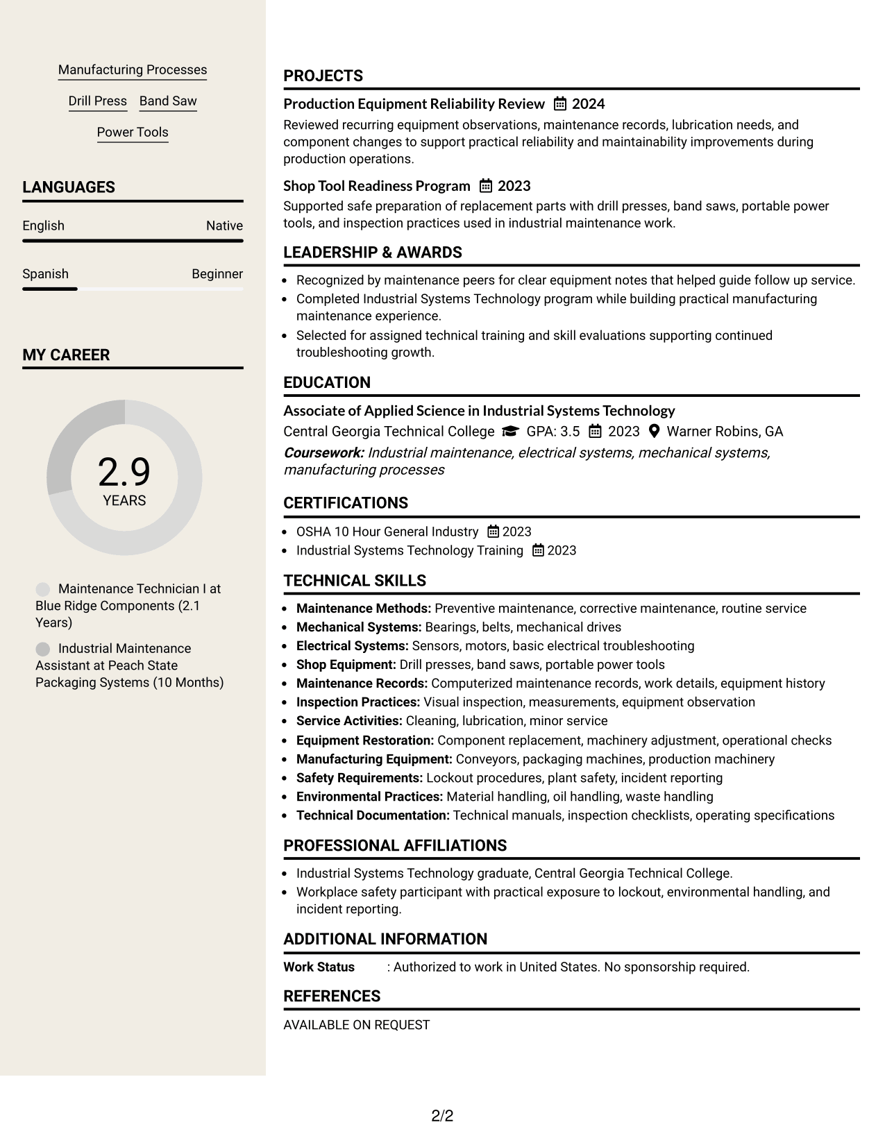 Resume Example Page 2