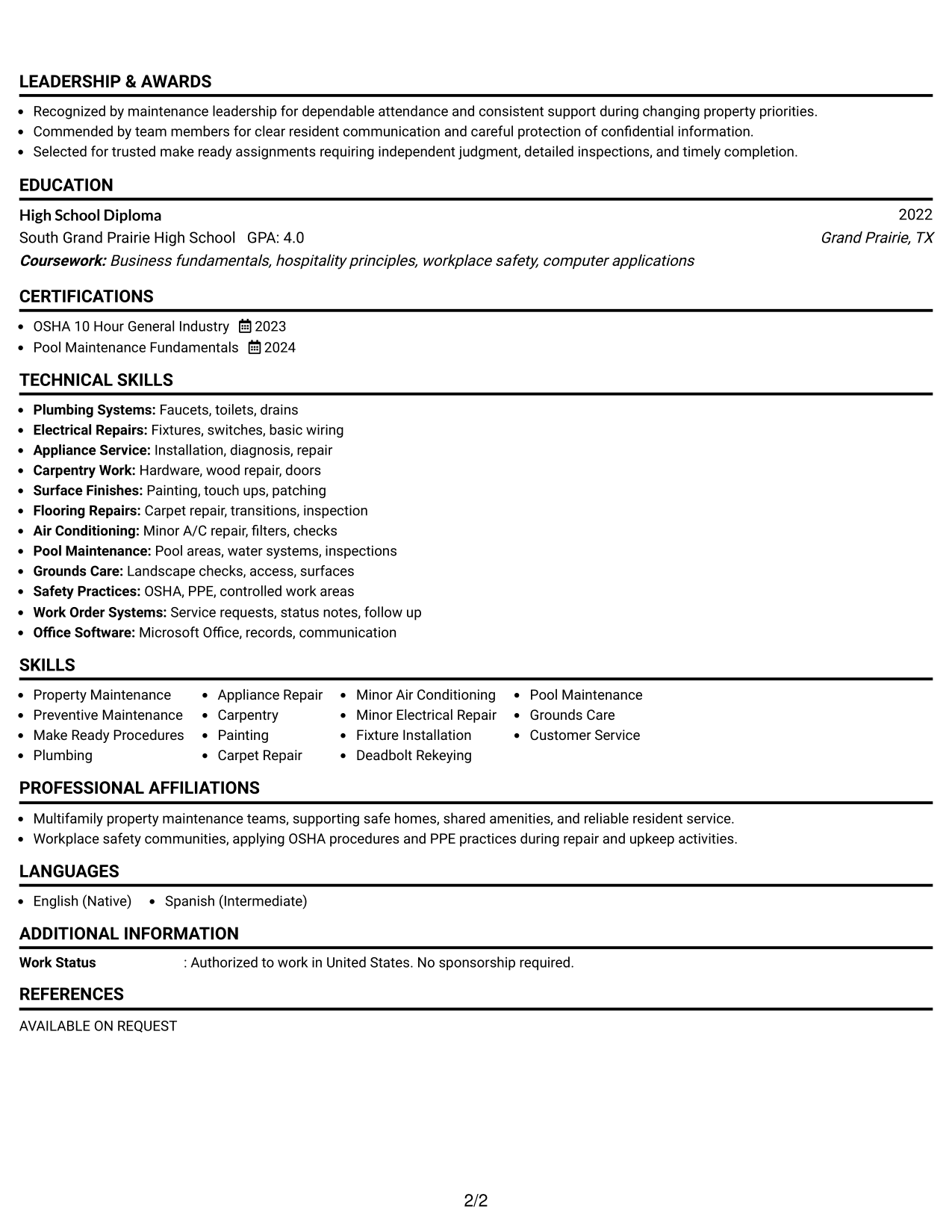 Resume Example Page 2