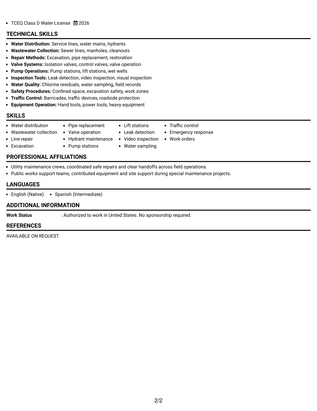 Resume Example Page 2