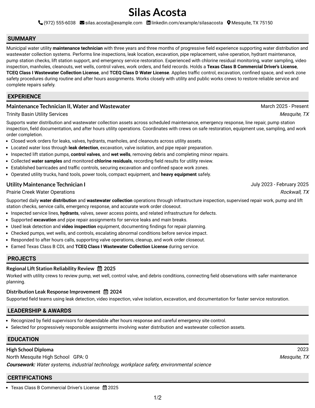 Resume Example Page 1