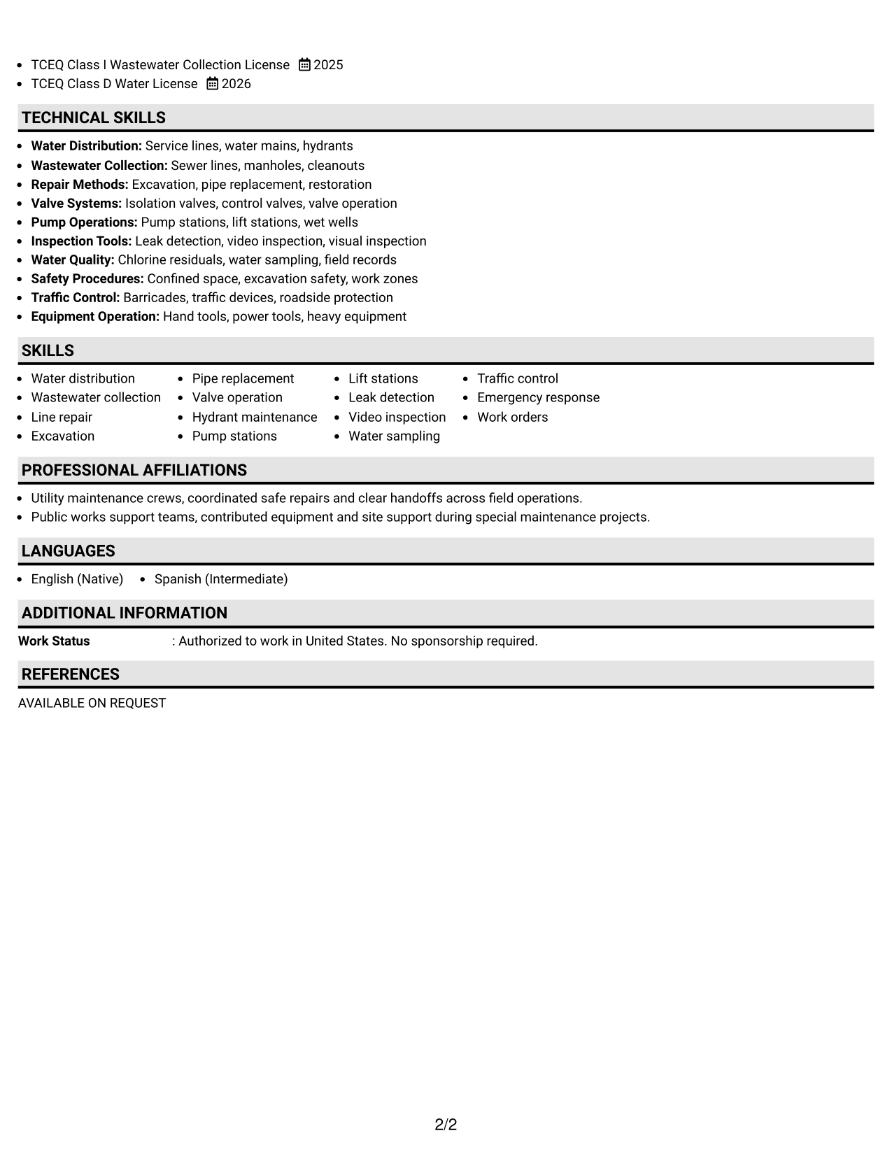 Resume Example Page 2