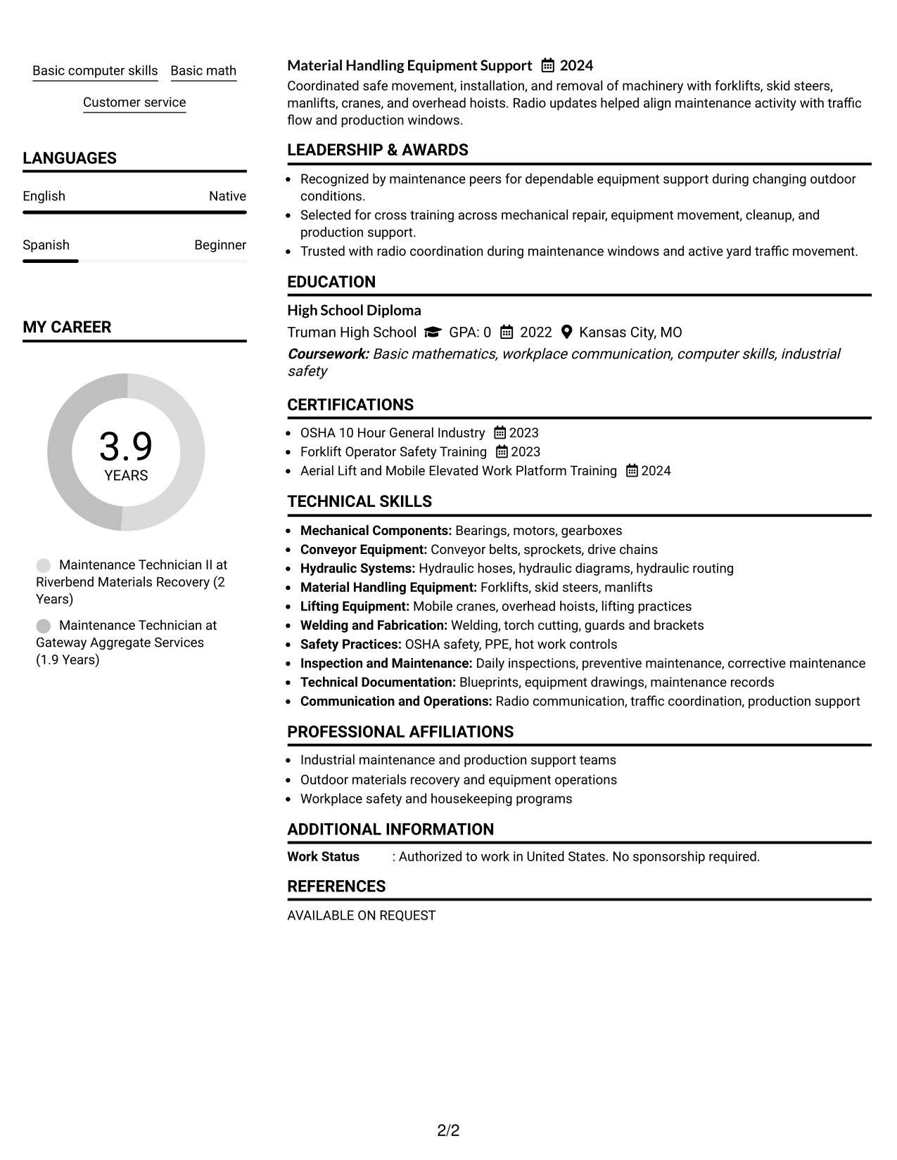 Resume Example Page 2