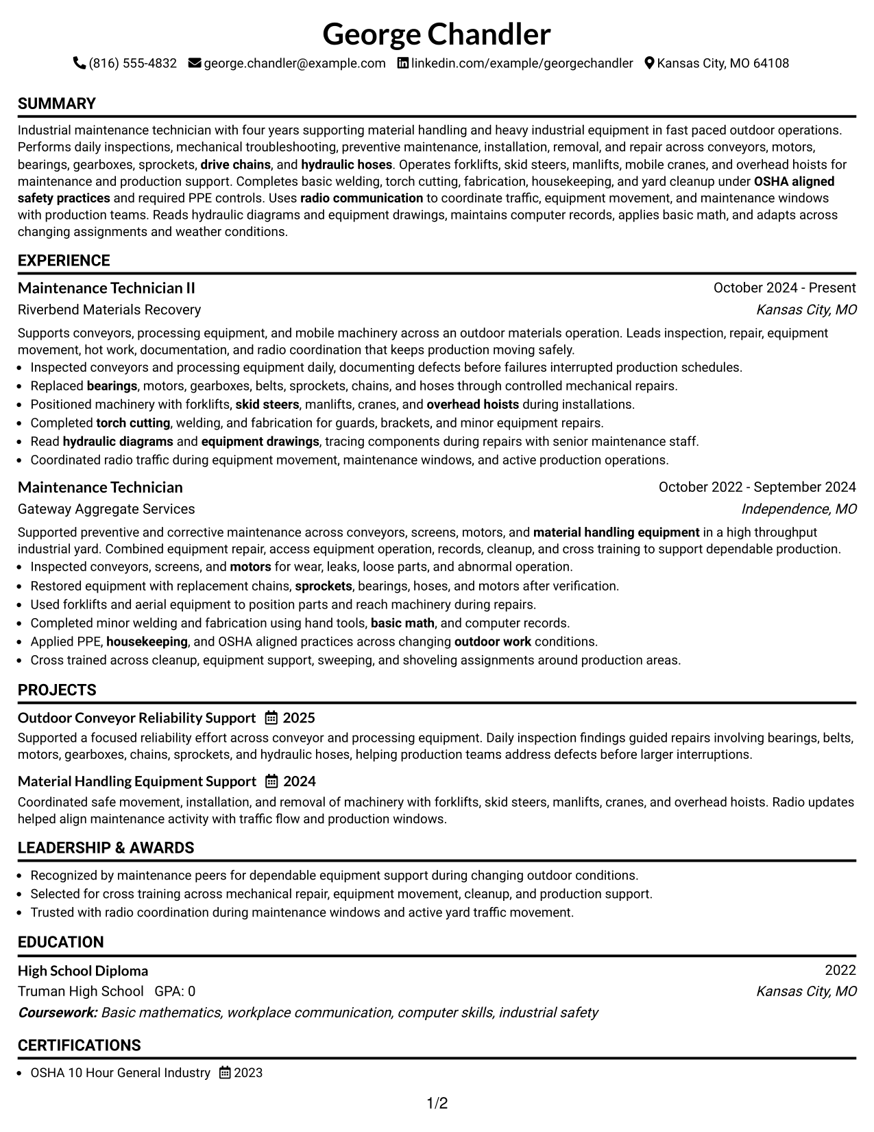 Resume Example Page 1