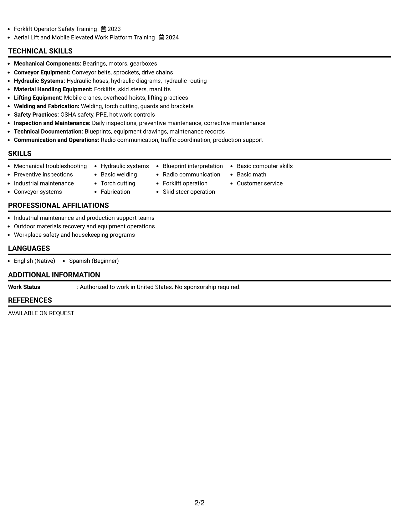 Resume Example Page 2