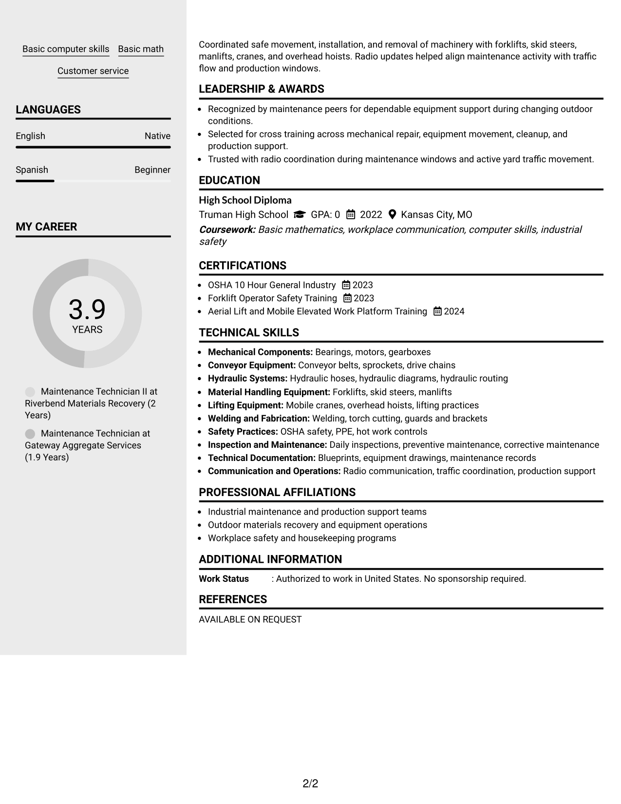 Resume Example Page 2