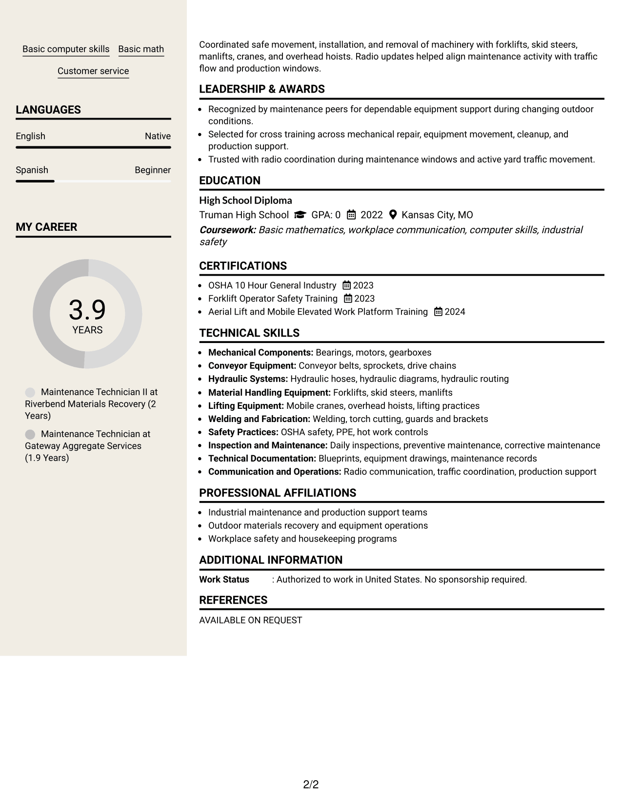 Resume Example Page 2