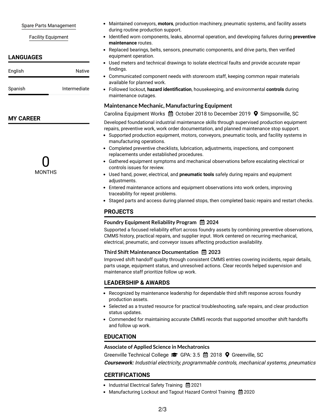Resume Example Page 2