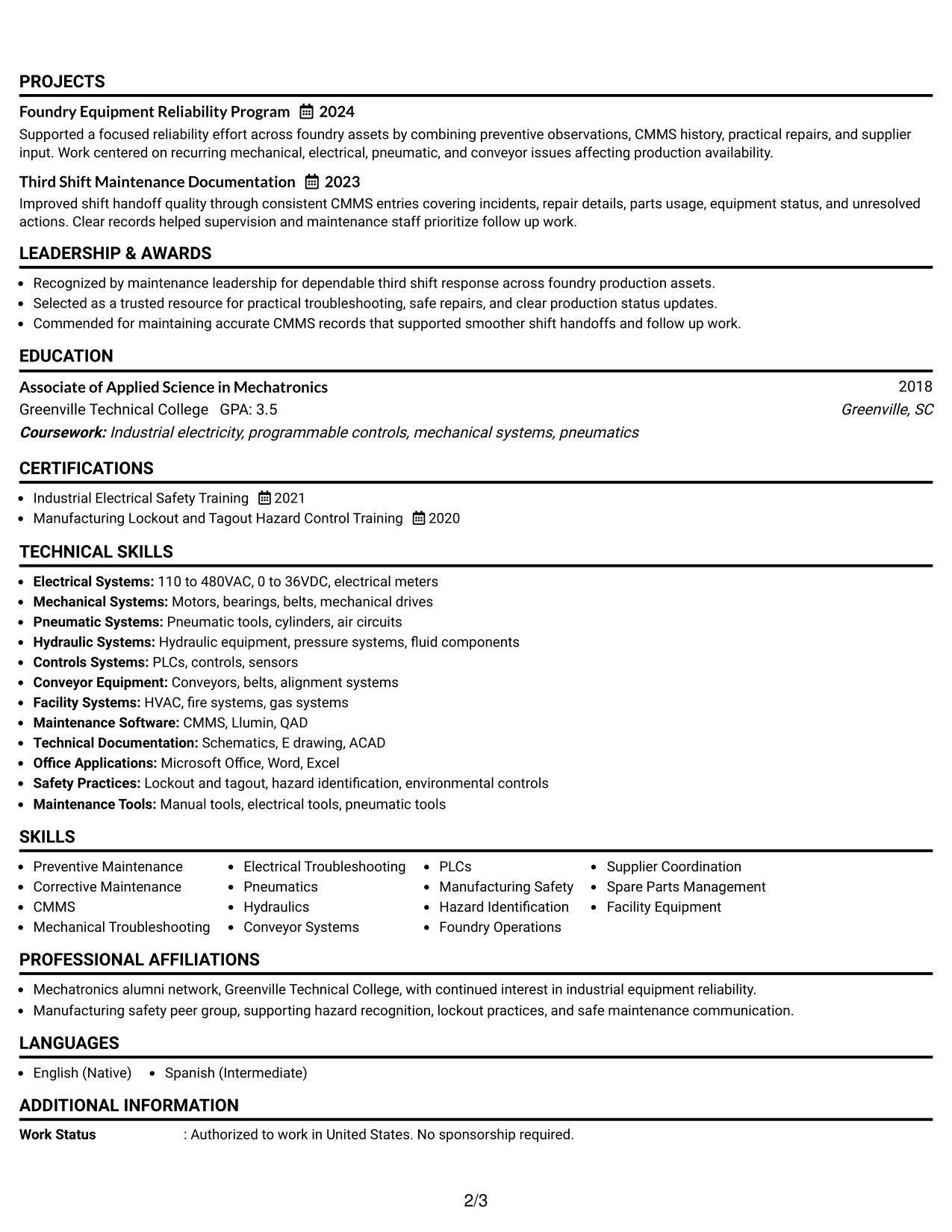 Resume Example Page 2