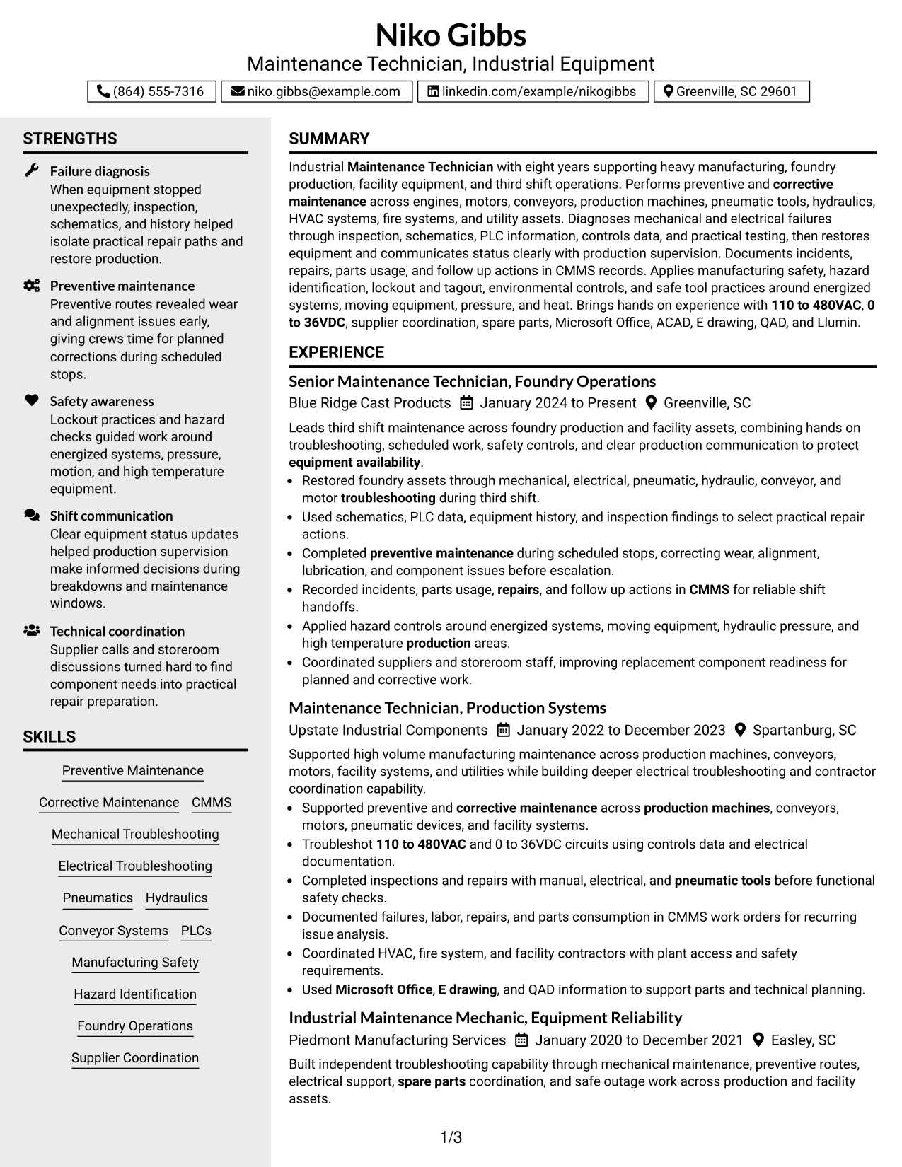 Resume Example Page 1