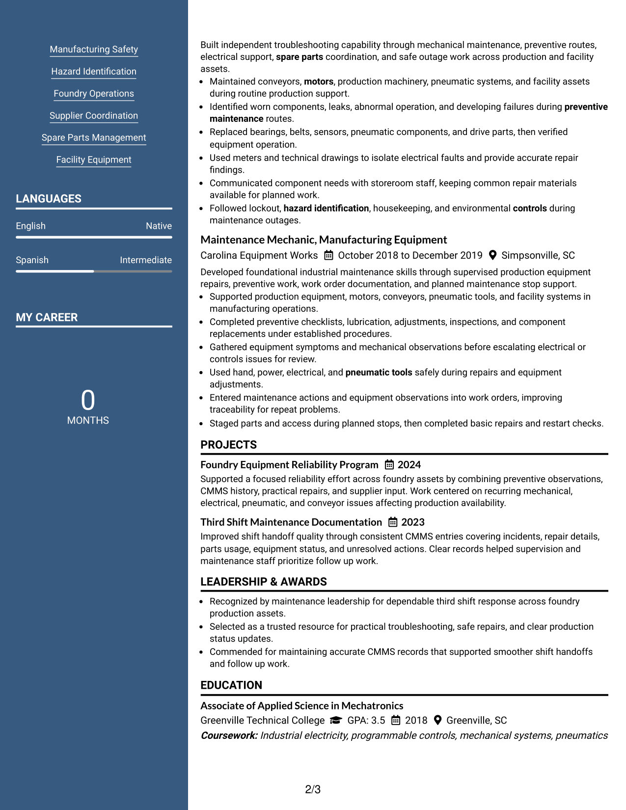 Resume Example Page 2